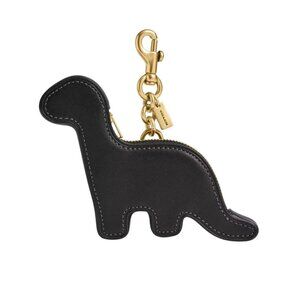 Coach Black Glovetanned Leather Dinosaur Coin Case Bag Charm NWT and dustbag